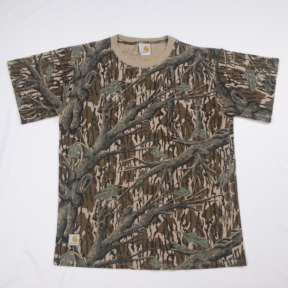 Vintage 1990s Carhartt Mossy Oak Camo Cotton Short Sleeve Pocket Shirt Medium